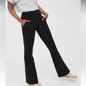 Aerie “The Hugger” Fold Over Black High Rise Flare Leggings